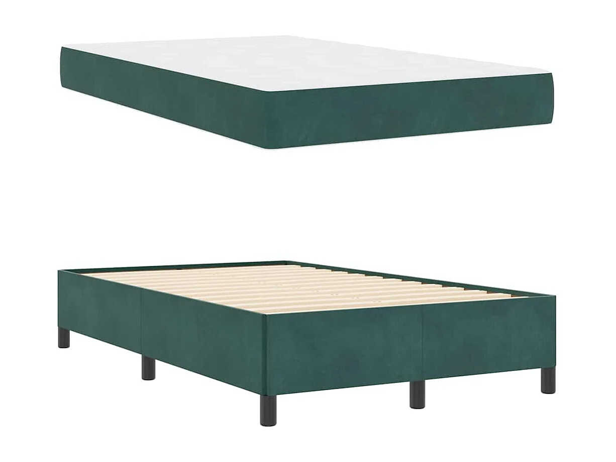 Lit simple | Lit adulte, enfant | Cadre de lit Vert foncé et blanc 120x190 cm Velours