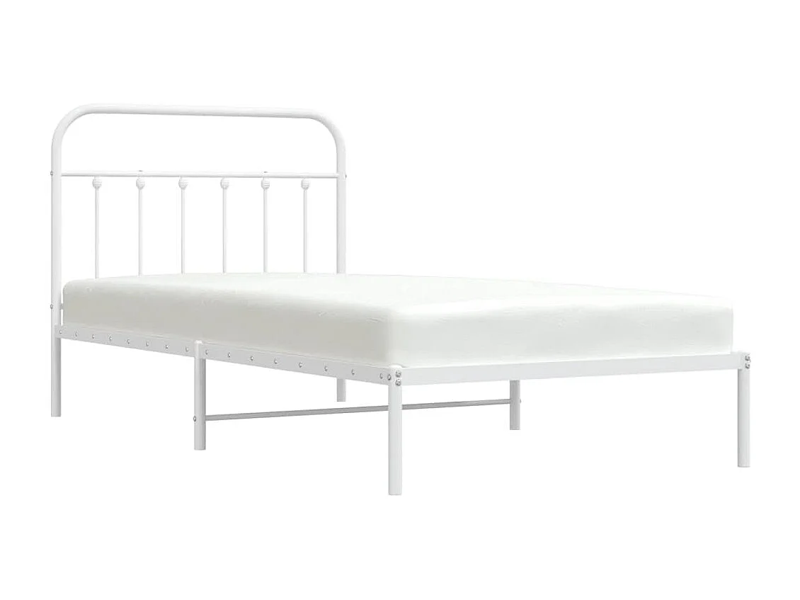 Lit simple | Lit adulte, enfant | Cadre de lit métal et tête de lit blanc 107x203 cm