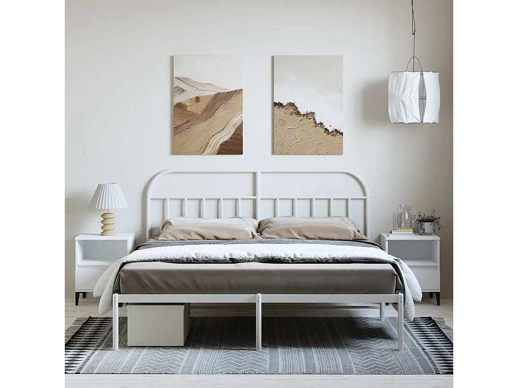 Lit double | Lit adulte | Cadre de lit métal et tête de lit blanc 183x213 cm