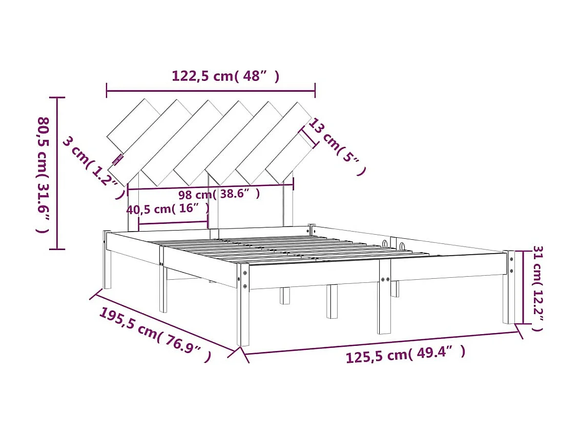 Lit simple | Lit adulte, enfant | Cadre de lit blanc 120x190 cm bois massif
