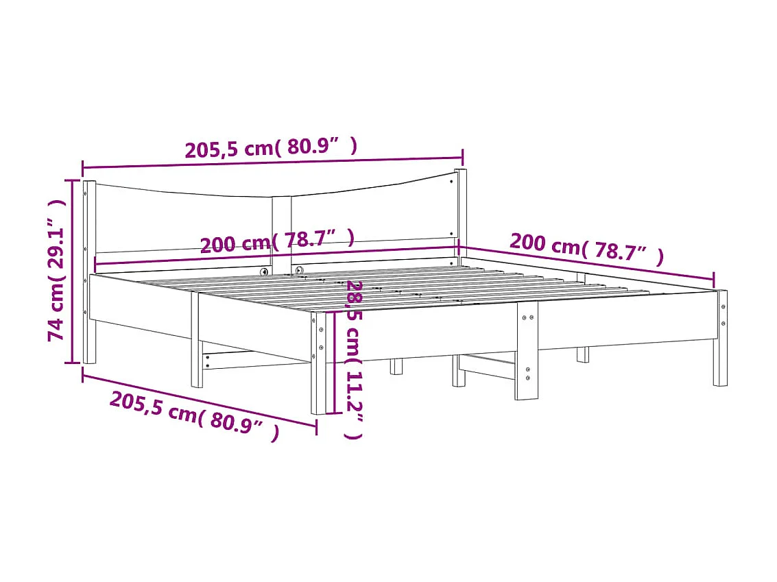 Lit double | Lit adulte | Cadre de lit cire marron 200x200cm bois pin massif