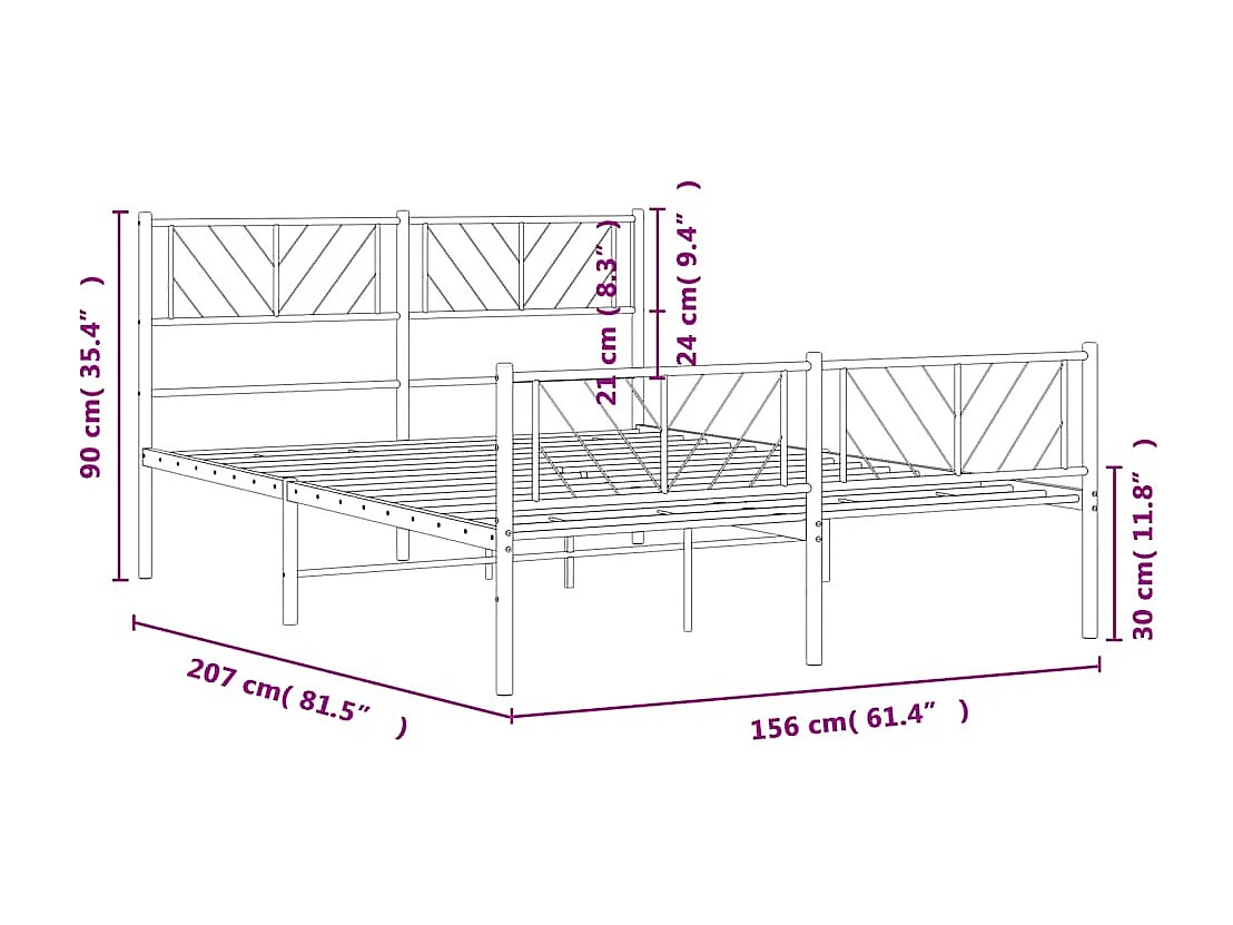 Lit double | Lit adulte | Cadre de lit métal et pied de lit blanc 150x200 cm