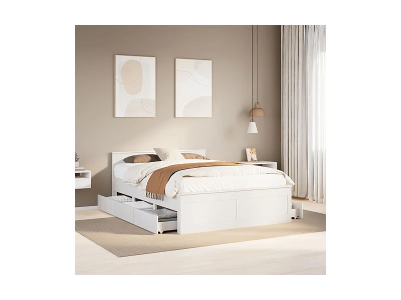 Letto per adulti | Letto matrimoniale | Giroletto senza Materasso con Testata Bianco 140x200 cm Pino