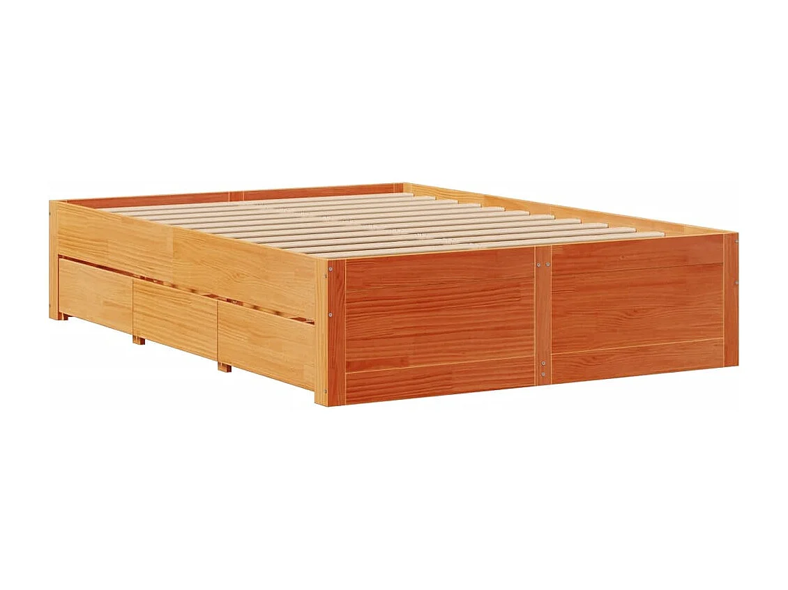 Lit double | Lit adulte | Cadre de lit avec tiroirs brun cire 150x200 cm pin