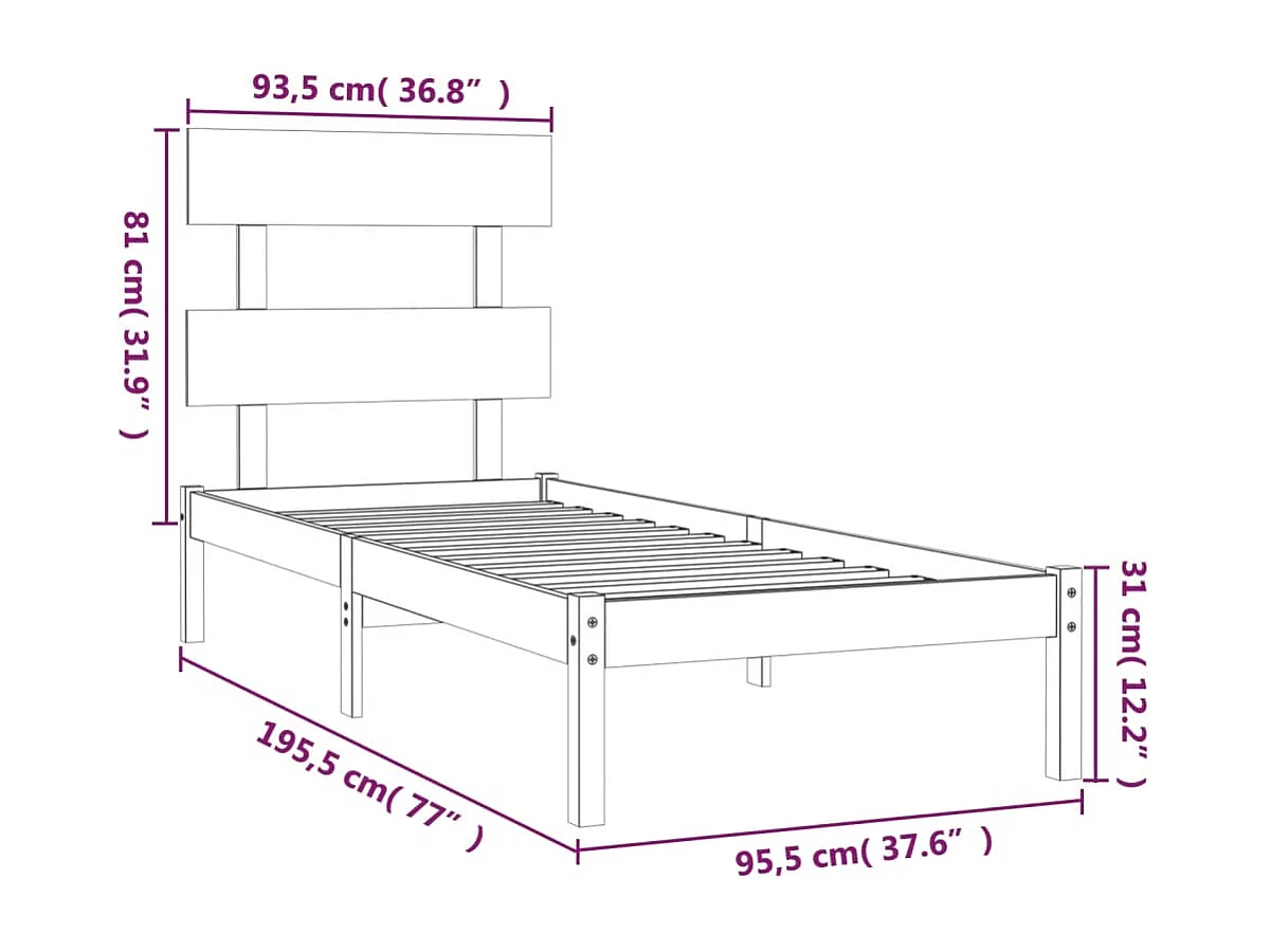 Lit simple | Lit adulte, enfant | Cadre de lit 90x190 cm bois massif
