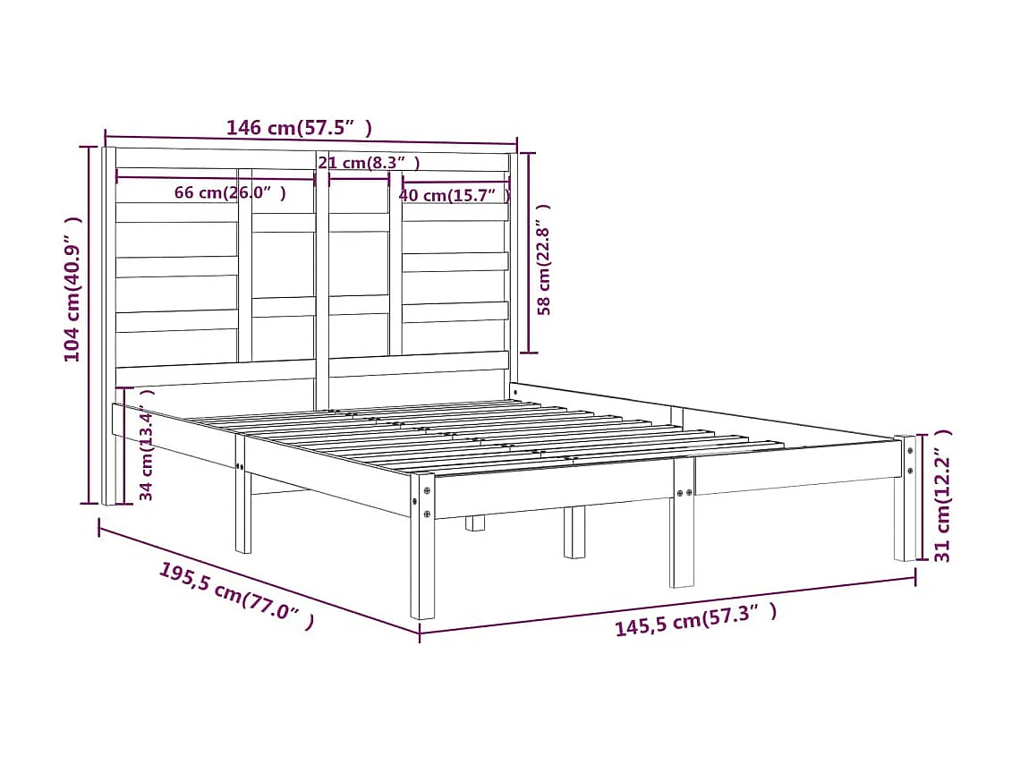 Lit double | Lit adulte | Cadre de lit bois massif 140x190 cm