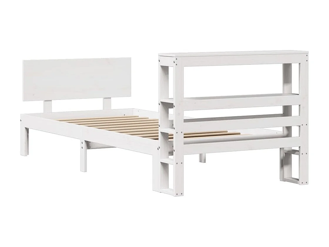 Lit simple | Lit adulte, enfant | Cadre de lit avec tête de lit blanc 90x200 cm