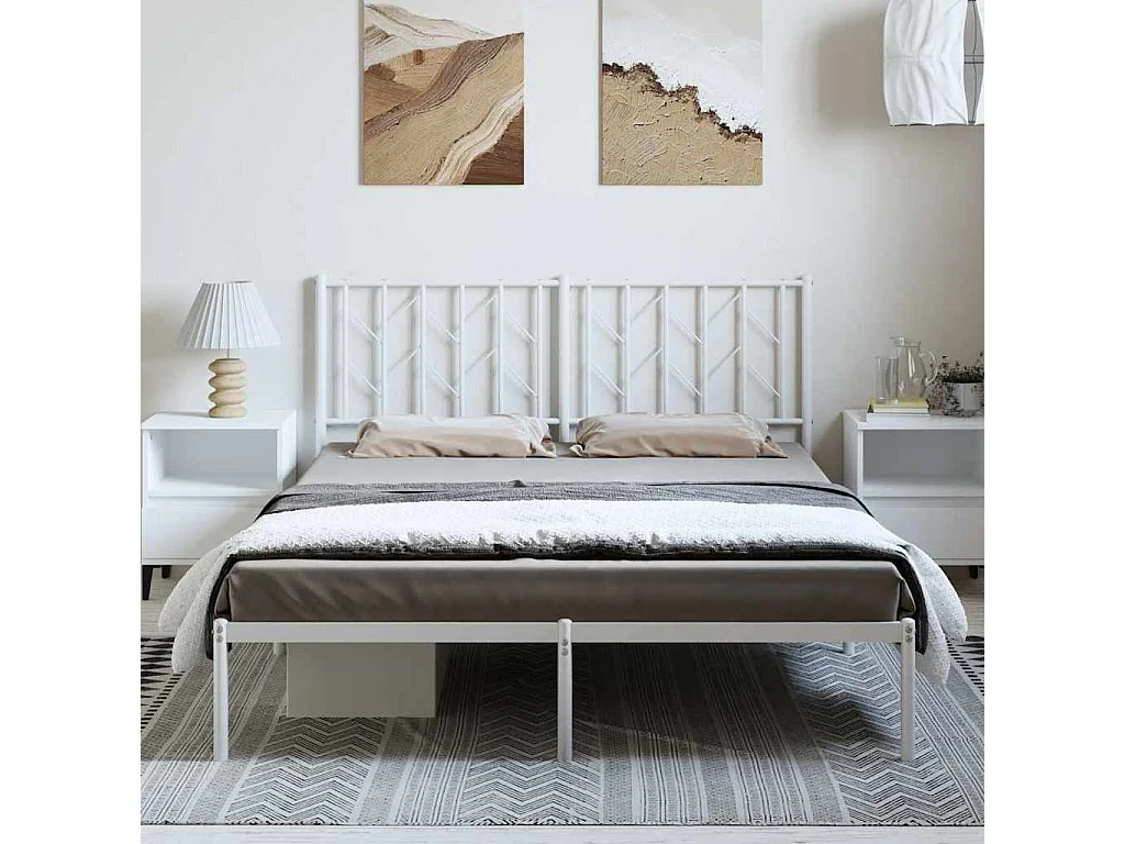 Lit double | Lit adulte | Cadre de lit métal et tête de lit blanc 150x200 cm