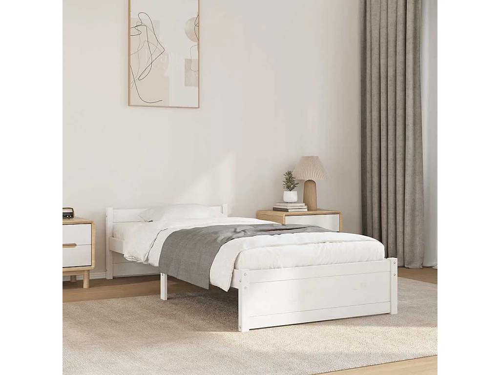 Lit simple | Lit adulte, enfant | Cadre de lit blanc bois massif 90x200 cm