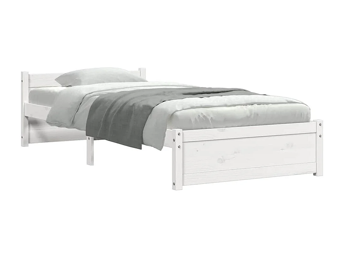 Lit simple | Lit adulte, enfant | Cadre de lit blanc bois massif 90x200 cm
