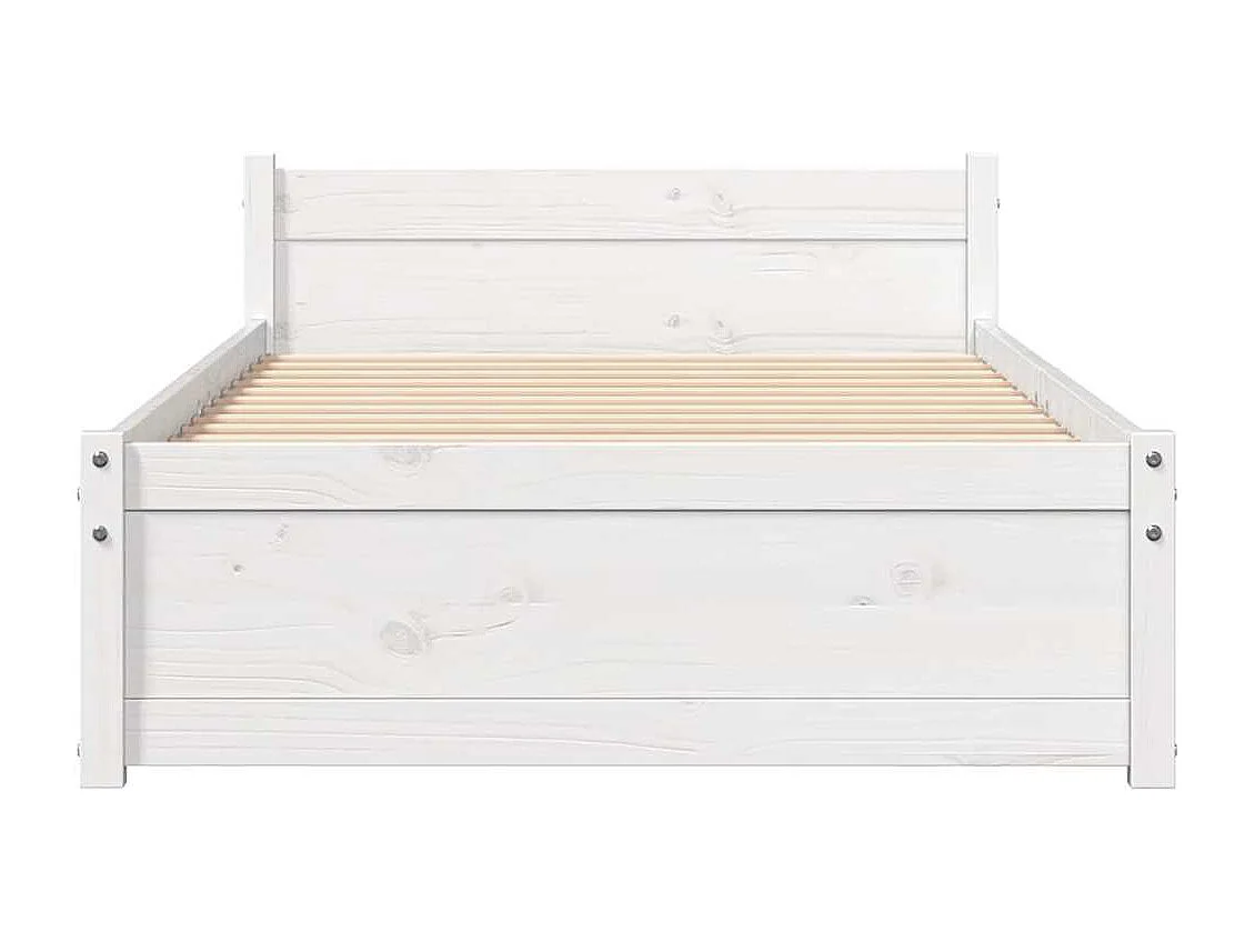 Lit simple | Lit adulte, enfant | Cadre de lit blanc bois massif 90x200 cm