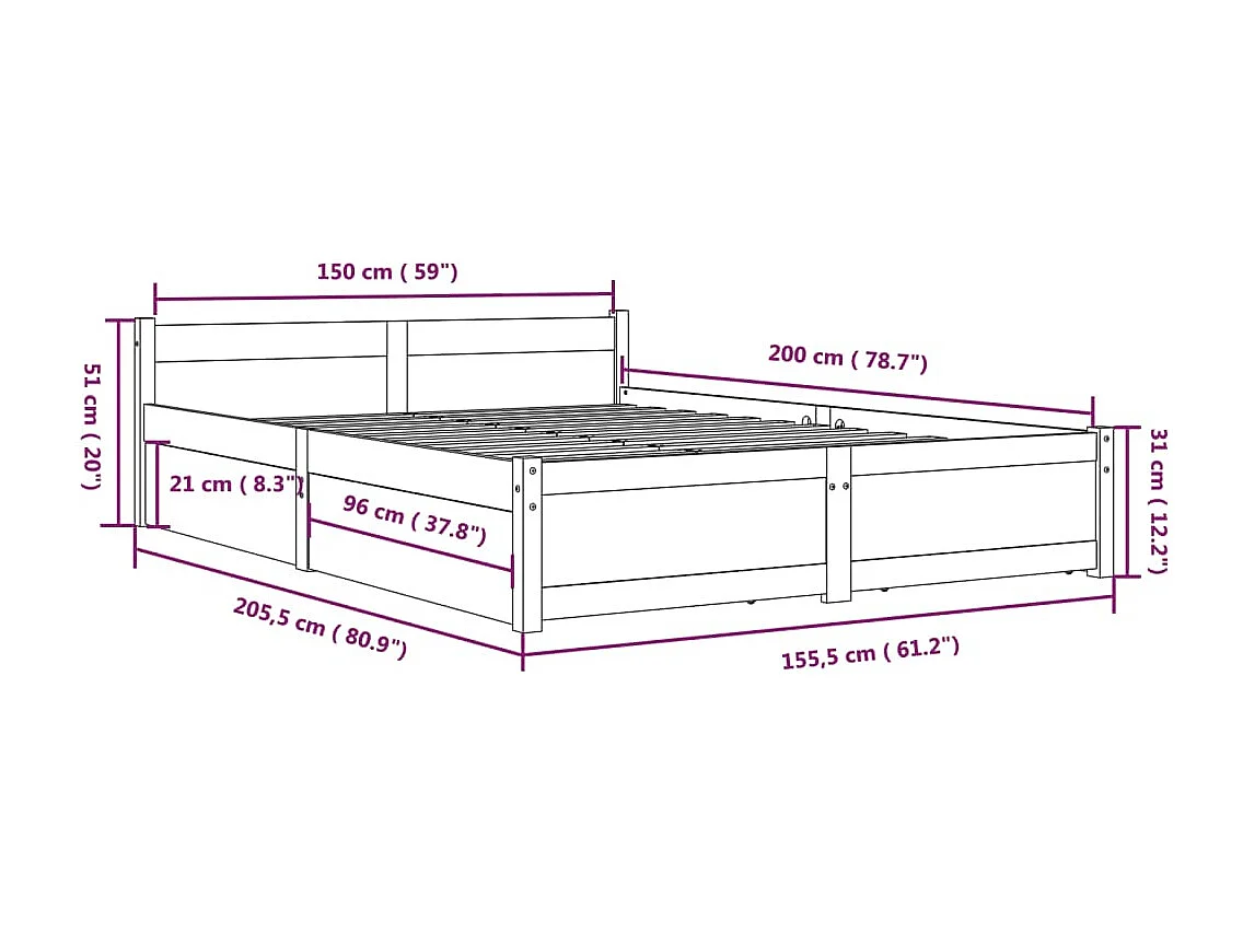 Lit double | Lit adulte | Cadre de lit avec tiroirs 150x200 cm