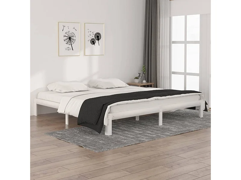 Lit double | Lit adulte | Cadre de lit blanc bois massif de pin 200x200 cm
