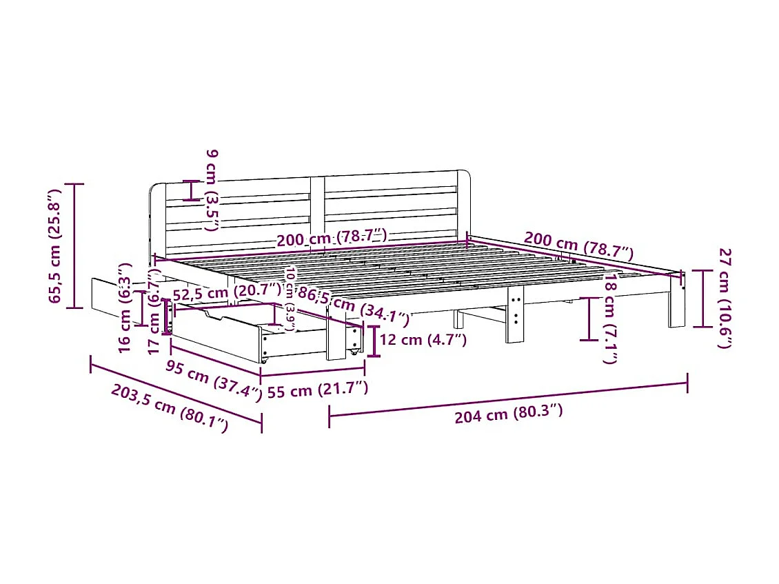 Letto per adulti | Letto matrimoniale | Giroletto senza Materasso Bianco 200x200 cm Legno Massello Pino