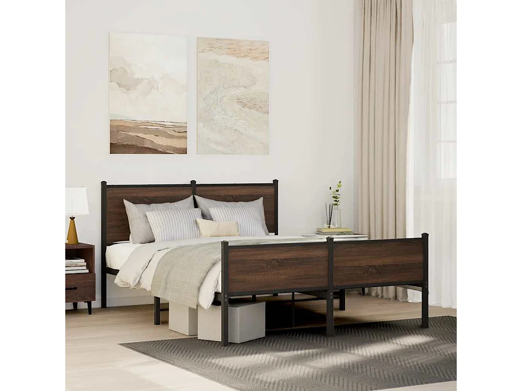 Lit double | Lit adulte | Cadre de lit en métal chêne marron 137x190 cm