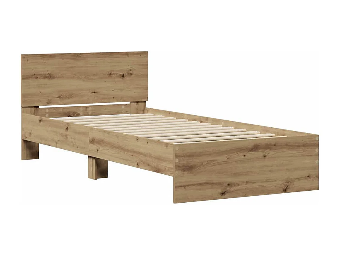 Bedframe | Eenpersoonsbed met hoofdeinde Artisan Eiken 90x200 cm Bewerkt hout