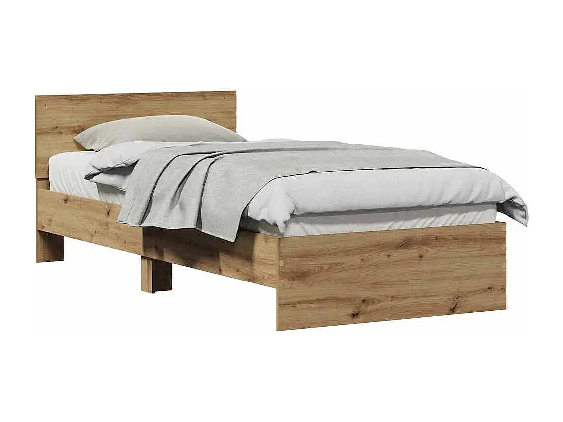 Bedframe | Eenpersoonsbed met hoofdeinde Artisan Eiken 90x200 cm Bewerkt hout