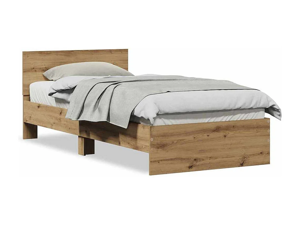 Bedframe | Eenpersoonsbed met hoofdeinde Artisan Eiken 90x200 cm Bewerkt hout