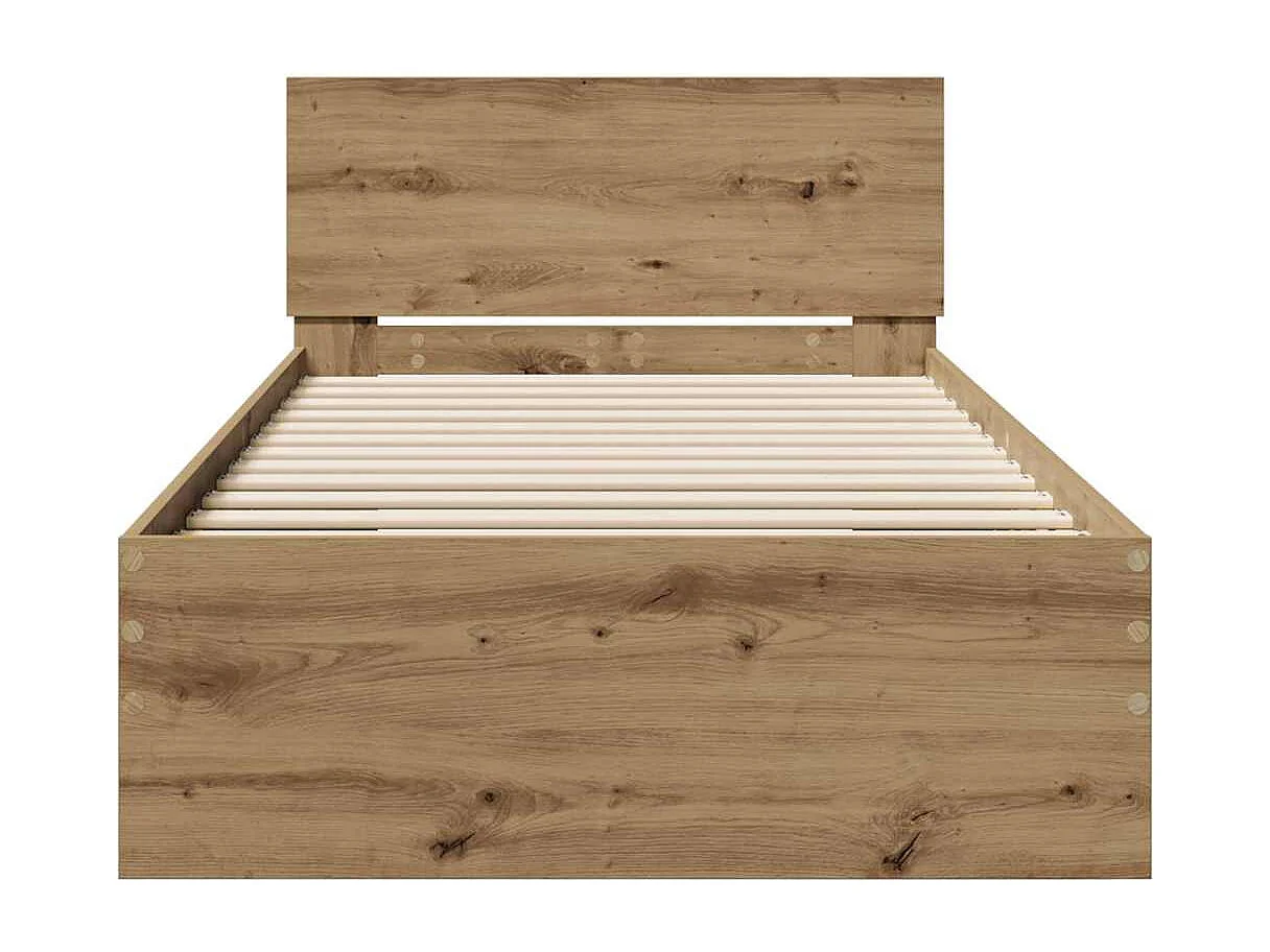 Bedframe | Eenpersoonsbed met hoofdeinde Artisan Eiken 90x200 cm Bewerkt hout