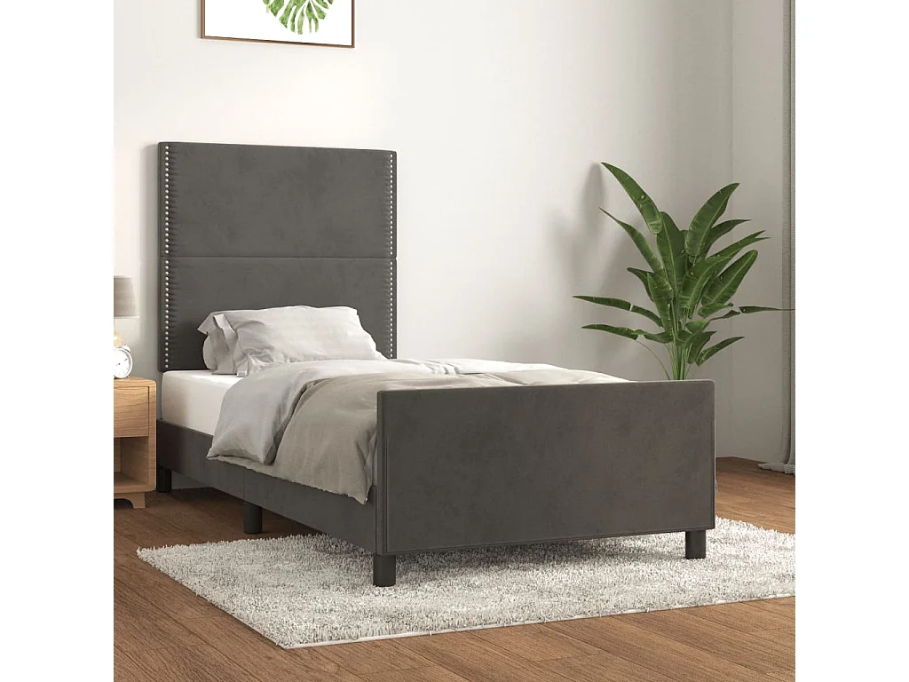 Lit simple | Lit adulte, enfant | Cadre de lit gris foncé 100x200 cm velours