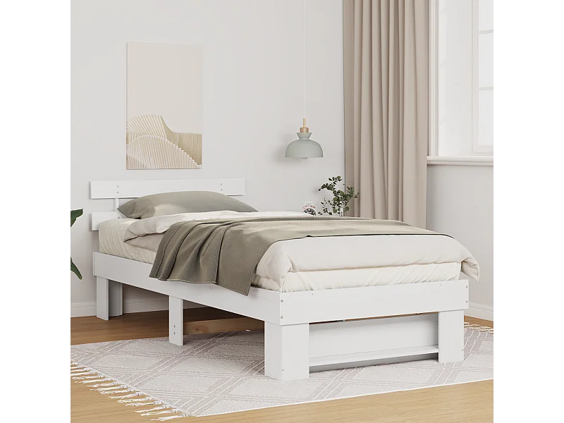 Lit simple | Lit adulte, enfant | Cadre de lit Blanc 80x200 cm Bois massif en pin