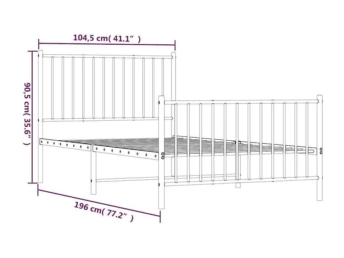 Lit simple | Lit adulte, enfant | Cadre de lit métal avec pied de lit noir 100x190cm