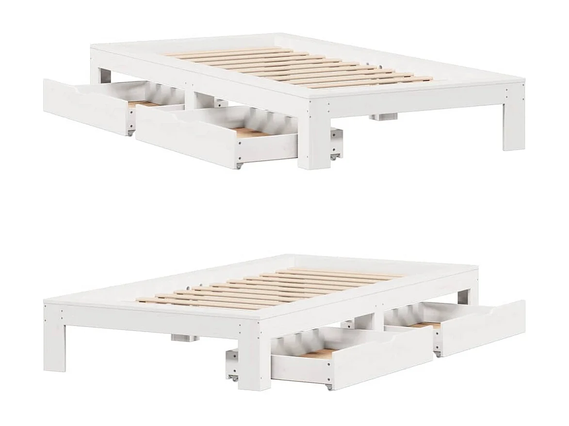 Lit simple | Lit adulte, enfant | Cadre de lit blanc 75x190 cm bois de pin massif