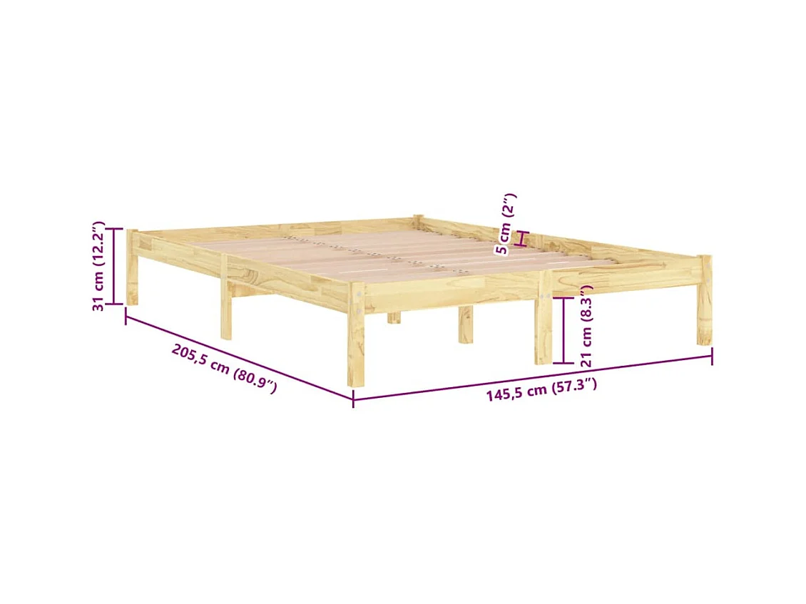Lit double | Lit adulte | Cadre de lit bois massif 140x200 cm