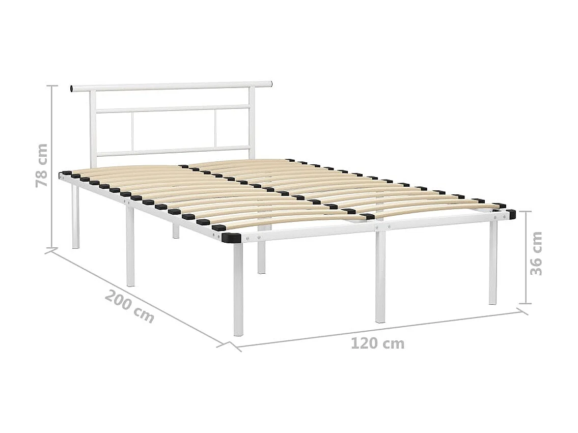 Lit simple | Lit adulte, enfant | Cadre de lit blanc métal 120x200 cm