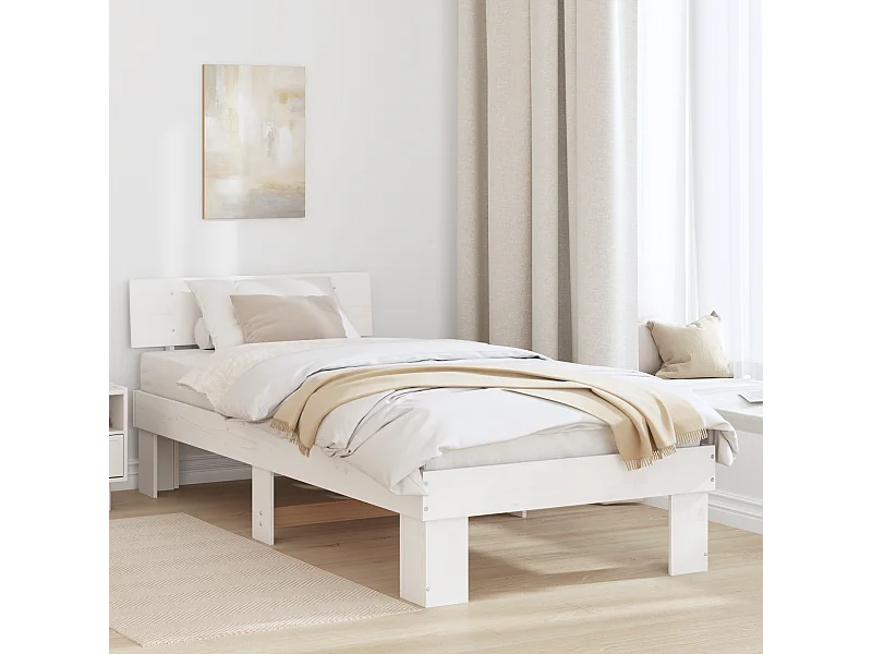 Lit simple | Lit adulte, enfant | Cadre de lit Blanc 100x200 cm Bois massif en pin