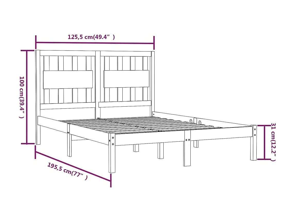 Lit simple | Lit adulte, enfant | Cadre de lit blanc bois massif 120x190 cm