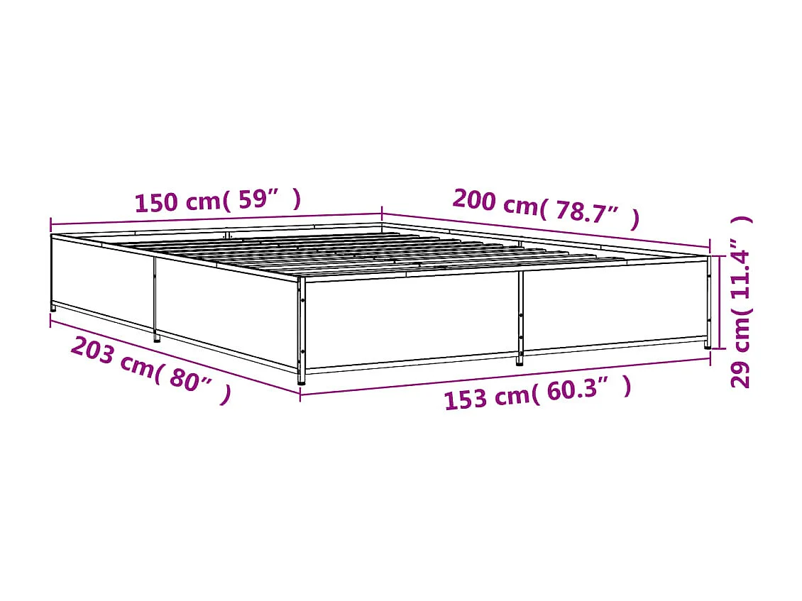 Lit double | Lit adulte | Cadre de lit chêne fumé 150x200 cm