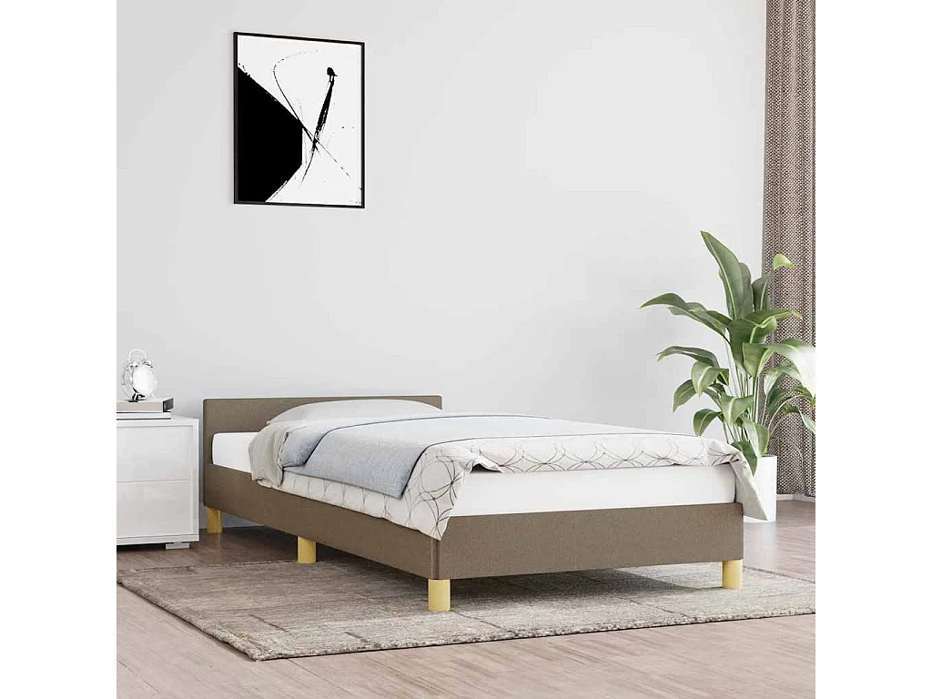 Lit simple | Lit adulte, enfant | Cadre de lit avec tête de lit taupe 90x200cm tissu