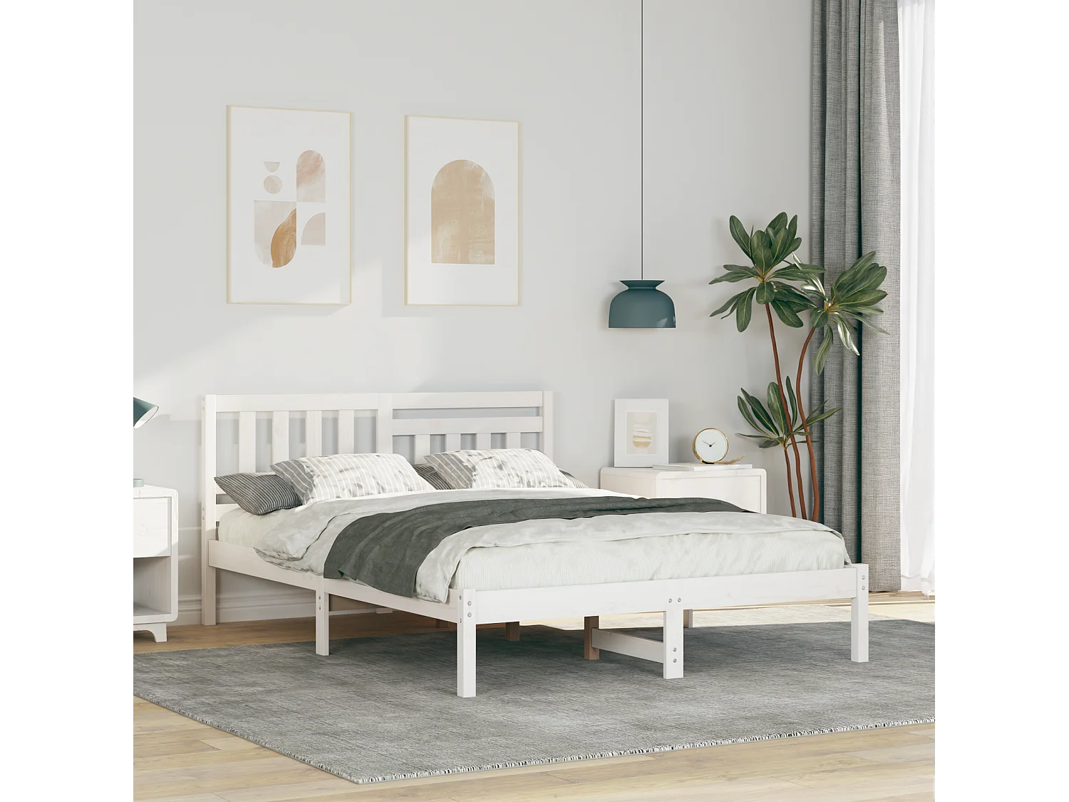 Lit double | Lit adulte | Cadre de lit Blanc 140x190 cm Bois massif en pin