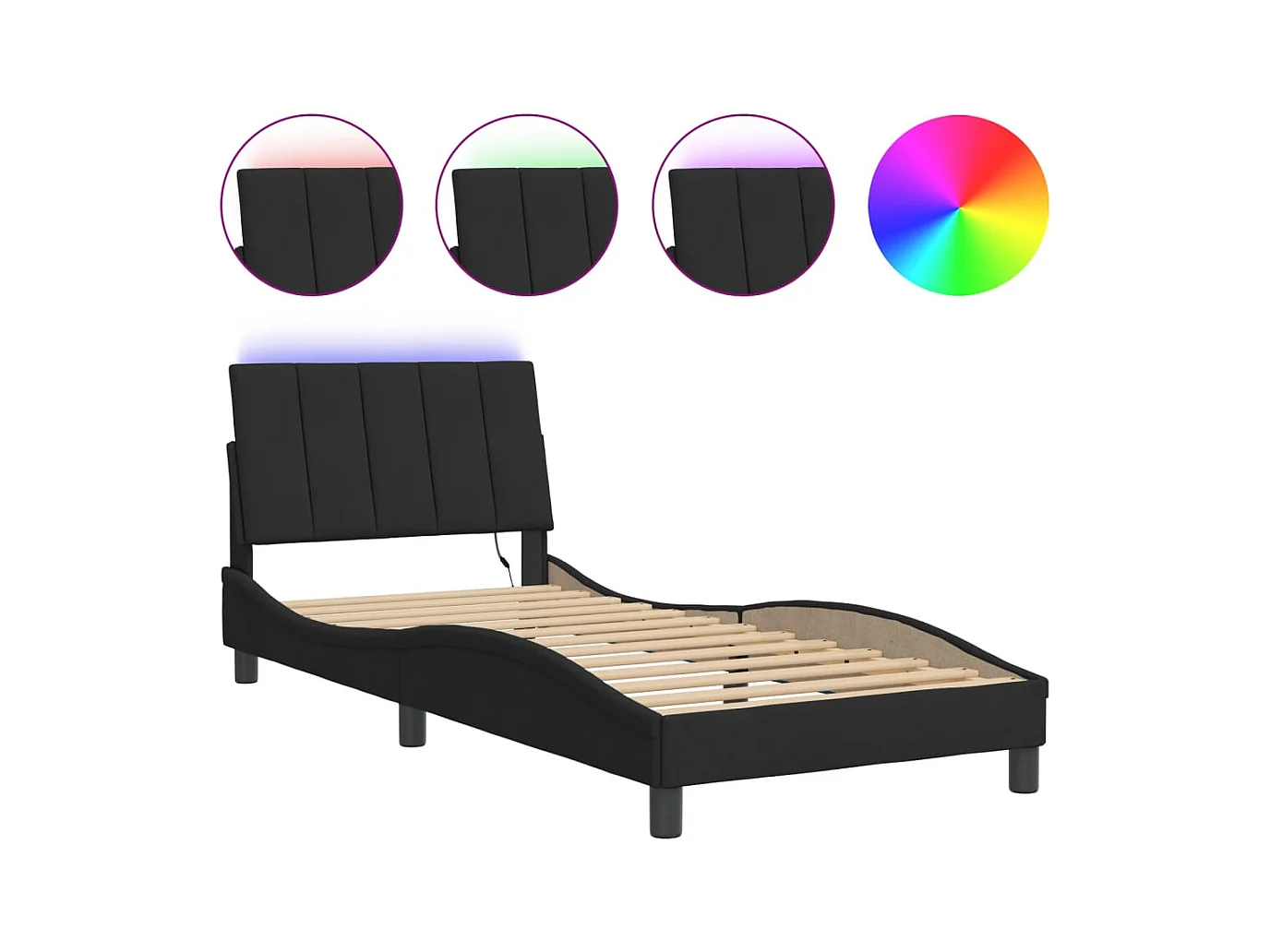 Lit simple | Lit adulte, enfant | Cadre de lit avec LED noir 80x200 cm velours