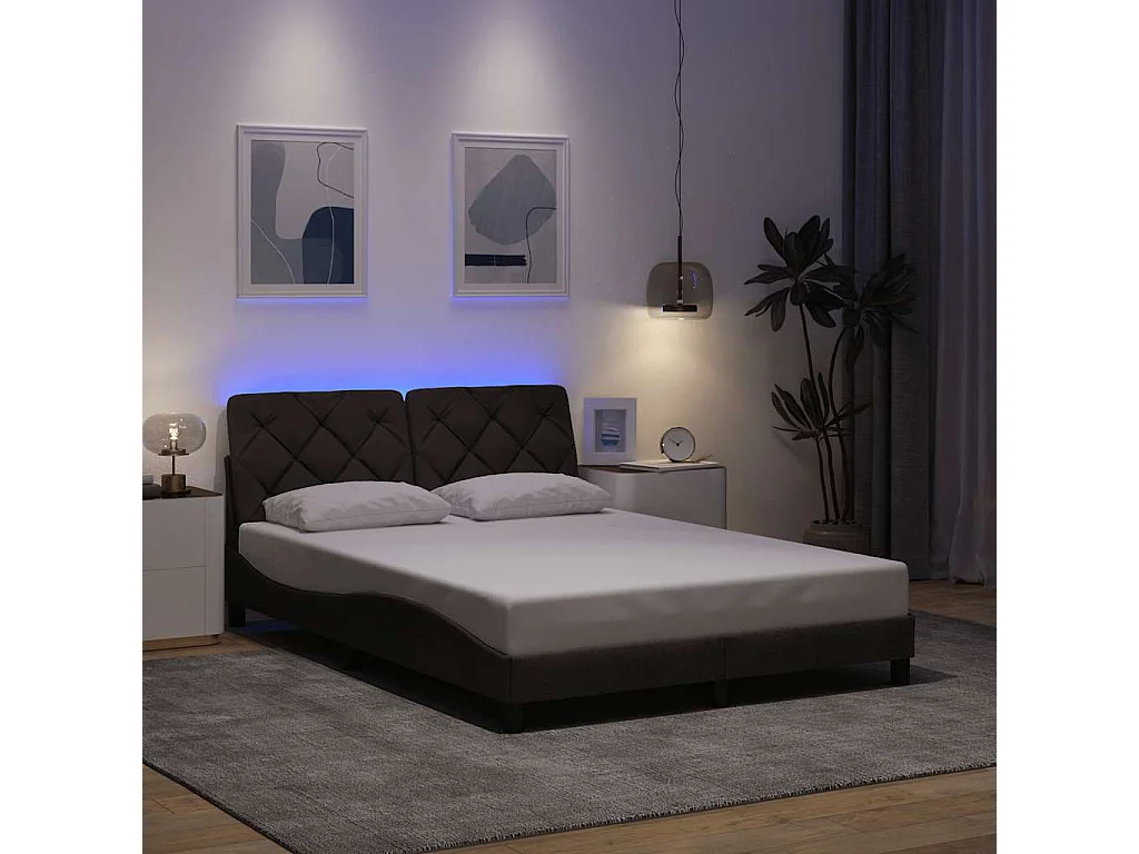 Letto per adulti | Letto matrimoniale | Giroletto con LED senza Materasso Marrone Scuro 140x190 cm