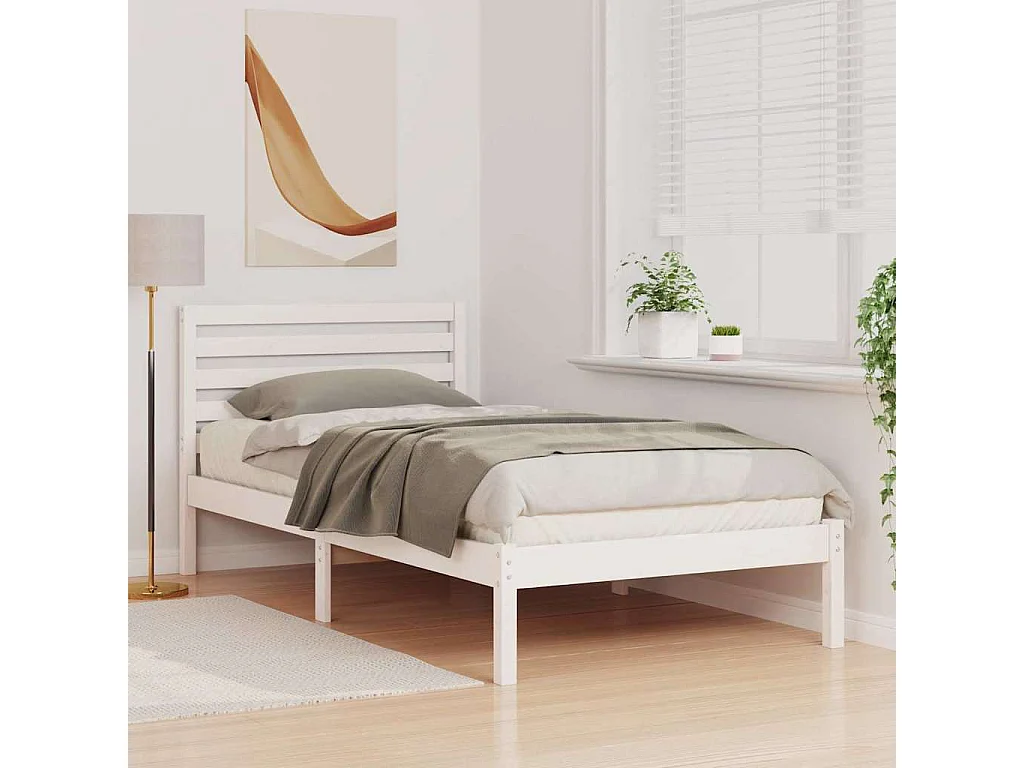 Lit simple | Lit adulte, enfant | Cadre de lit Blanc 90x190 cm Bois massif en pin