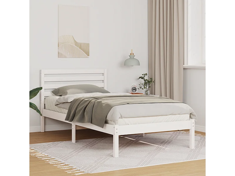 Lit simple | Lit adulte, enfant | Cadre de lit Blanc 90x190 cm Bois massif en pin