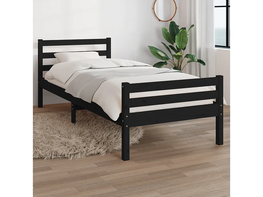 Lit simple | Lit adulte, enfant | Cadre de lit noir bois massif 100x200 cm