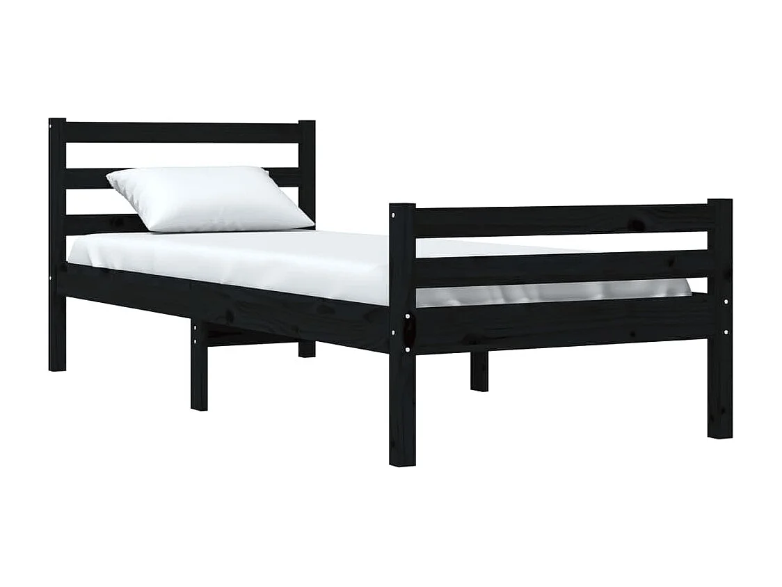 Lit simple | Lit adulte, enfant | Cadre de lit noir bois massif 100x200 cm