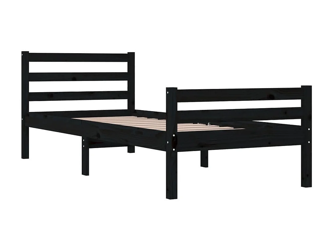 Lit simple | Lit adulte, enfant | Cadre de lit noir bois massif 100x200 cm