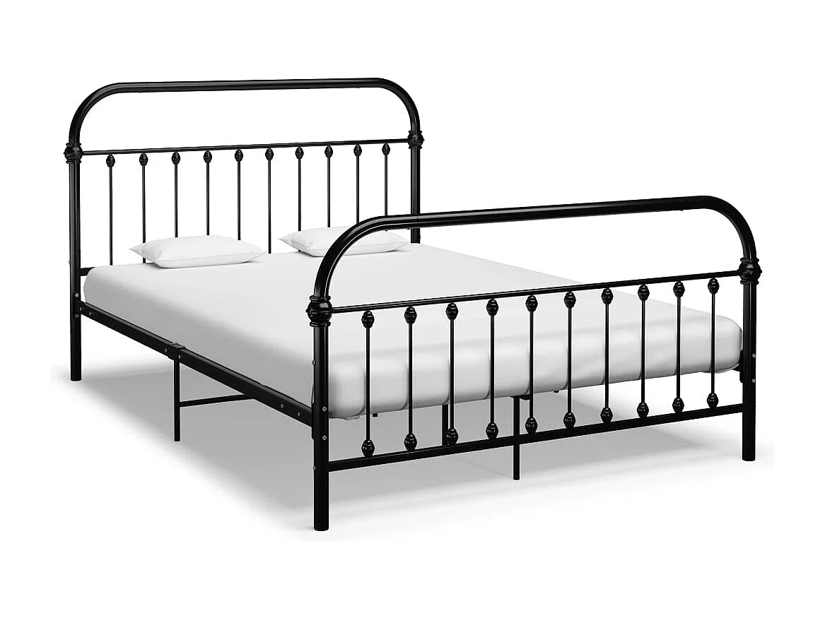 Lit double | Lit adulte | Cadre de lit et tête de lit noir 140x200 cm métal