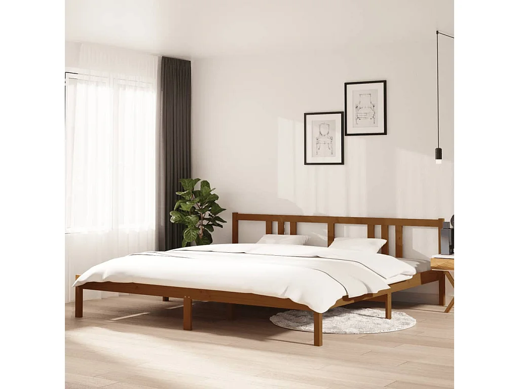 Lit double | Lit adulte | Cadre de lit marron miel bois massif 200x200 cm