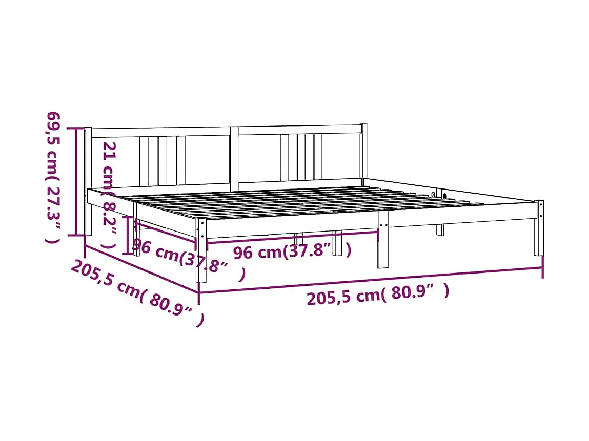 Lit double | Lit adulte | Cadre de lit marron miel bois massif 200x200 cm