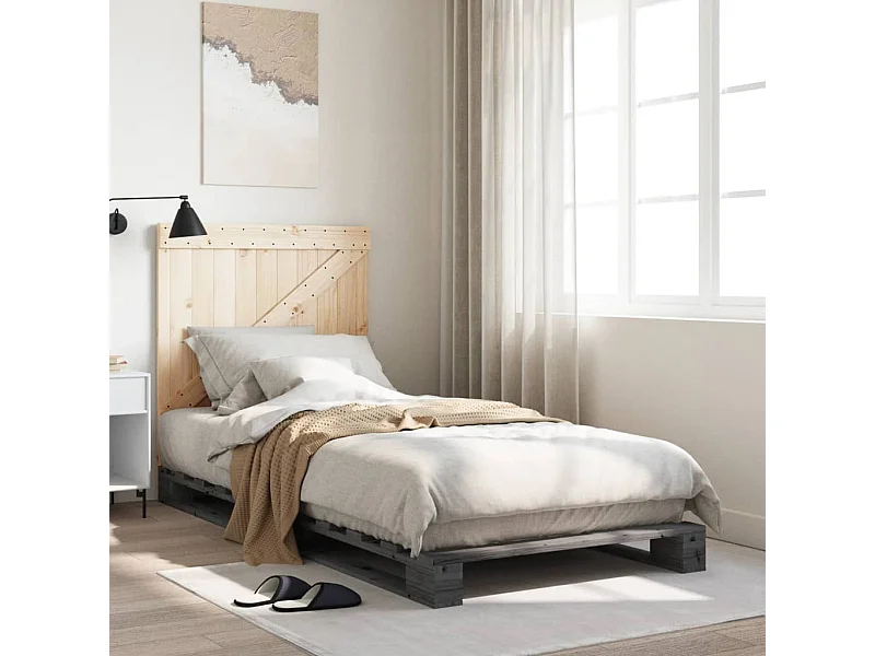 Lit simple | Lit adulte, enfant | Cadre de lit gris 90x200 cm bois de pin massif