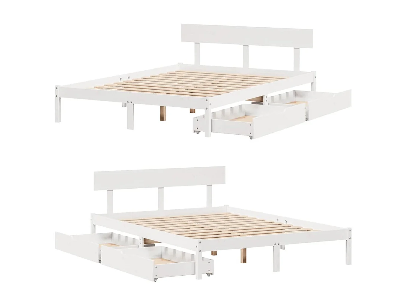 Lit double | Lit adulte | Cadre de lit blanc 150x200 cm bois de pin massif