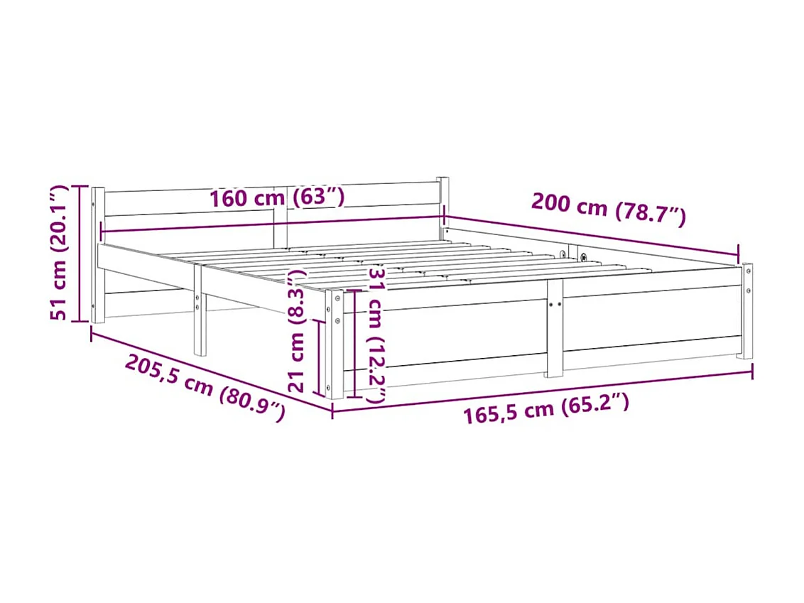 Lit double | Lit adulte | Cadre de lit bois massif 160x200 cm