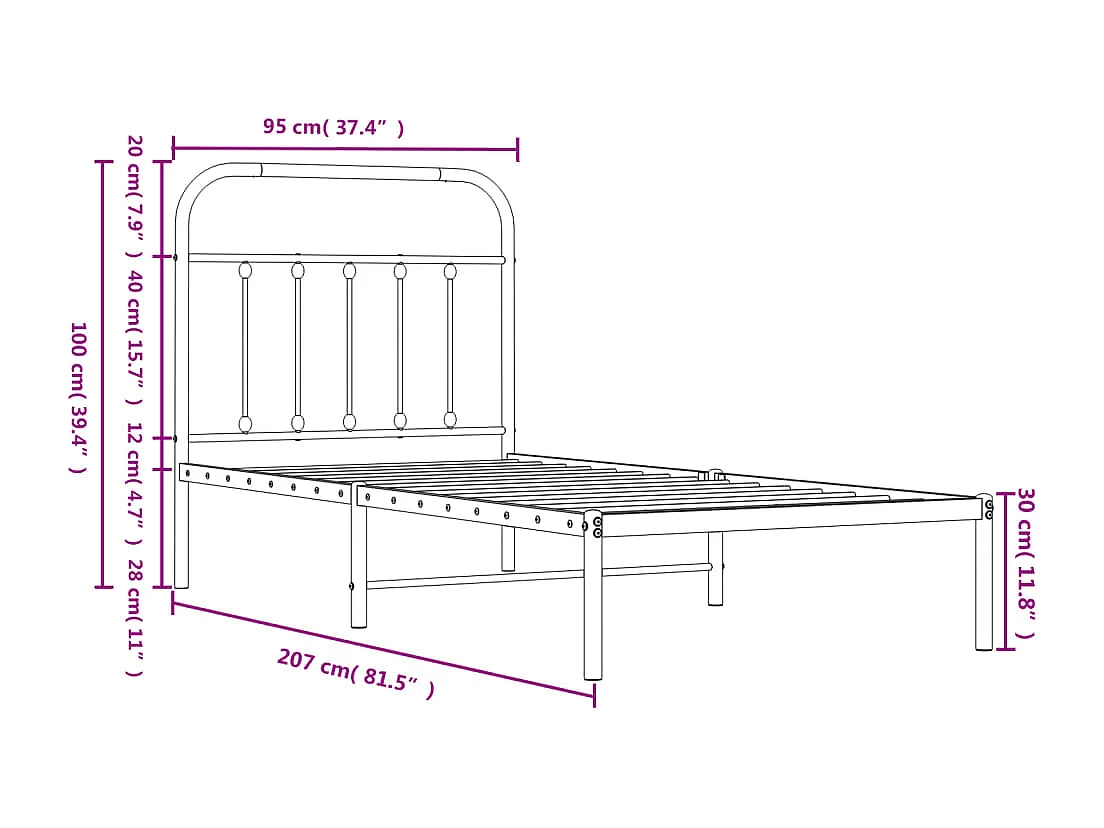 Lit simple | Lit adulte, enfant | Cadre de lit métal avec tête de lit blanc 90x200cm