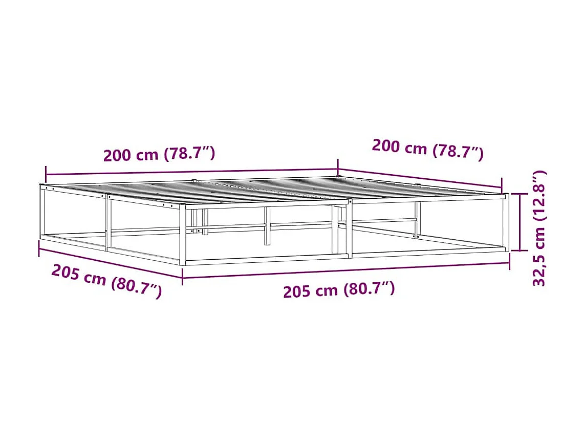 Letto per adulti | Letto matrimoniale | Giroletto senza Materasso Bianco 200x200 cm Metallo