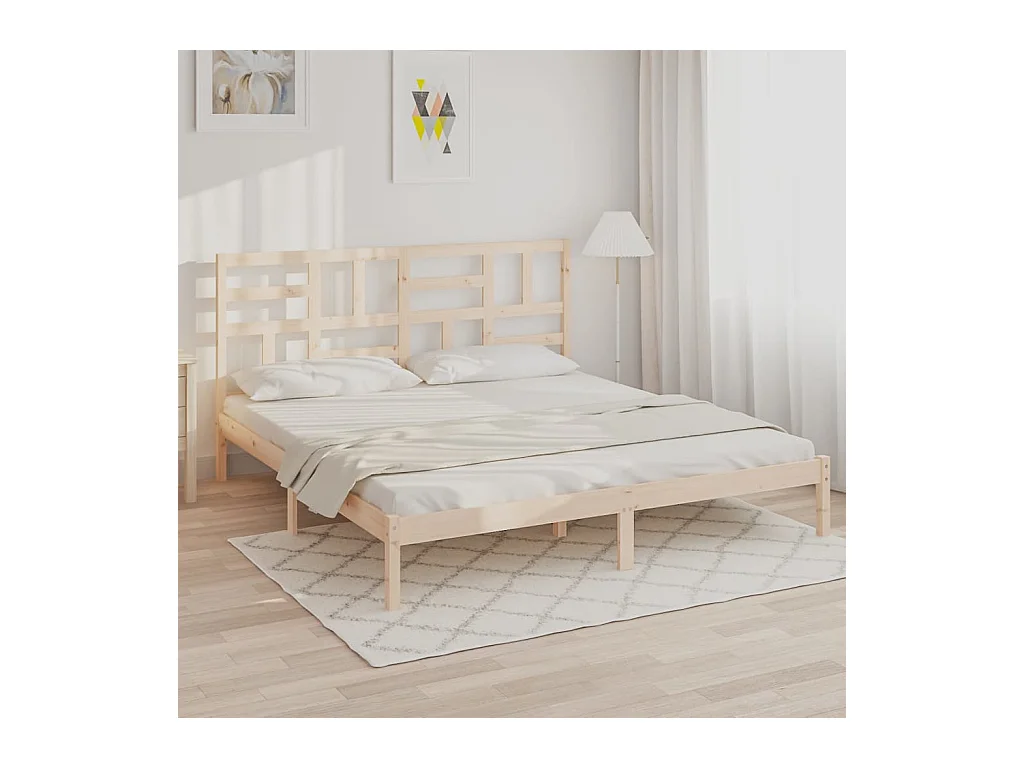 Letto per adulti | Letto matrimoniale | Giroletto senza Materasso in Legno Massello 200x200 cm